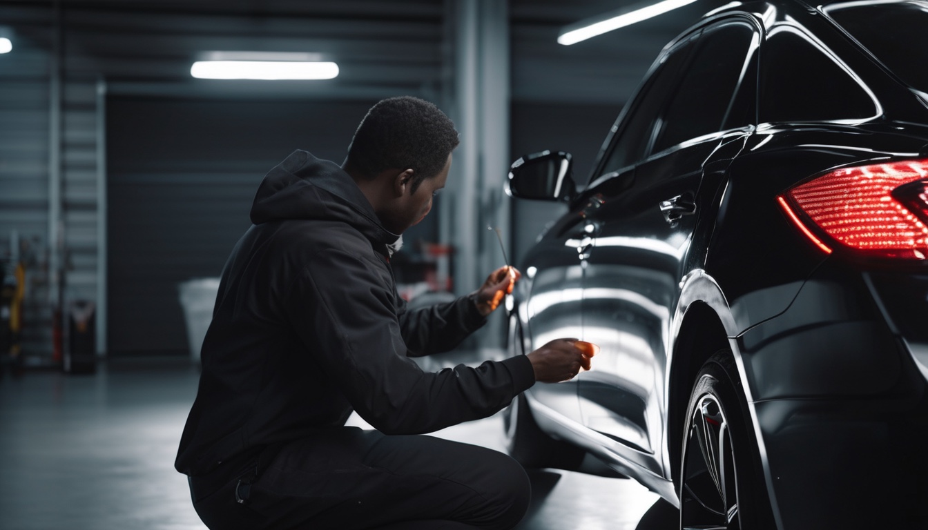 Professional automotive technician performing detailed inspection and maintenance work